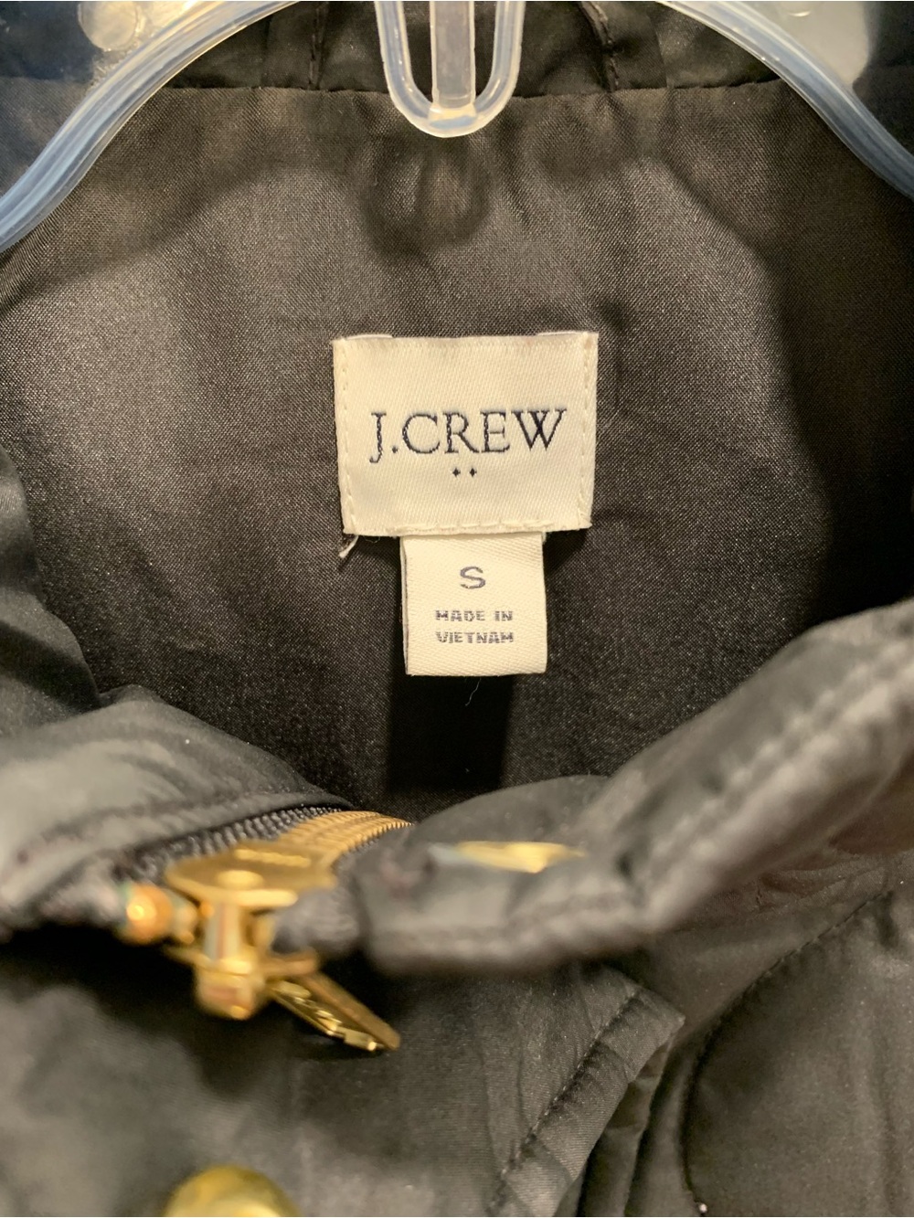 J CREW FACTORY City Puffer Coat Women's S Black Quilted Pockets Gold Details - Picture 3 of 14